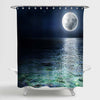 Big Moon and Stars Over the Ocean Shower Curtain - Dark Blue