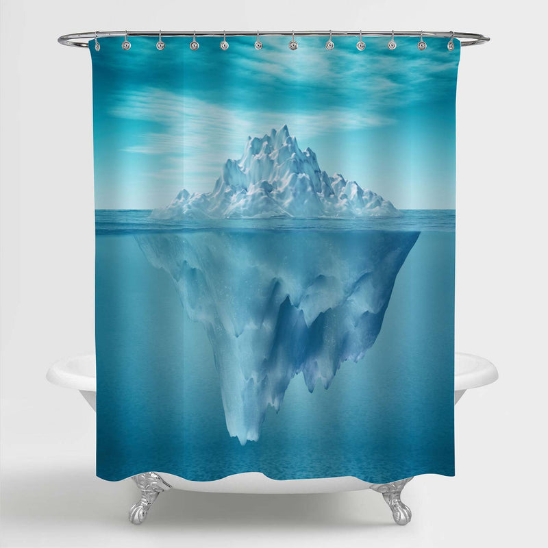 Underwater View of Antarctic Iceberg in the Ocean for Iceland Shower Curtain - Blue