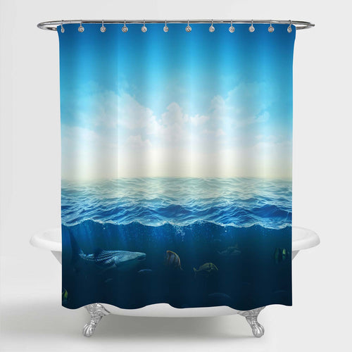 Fishes Under Water Wildlife Theme Shower Curtain - Blue