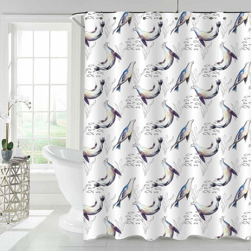 Hand-Drawn Watercolor Underwater Wildlife Shower Curtain - Grey