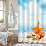 Starfish and Sea Shells on Summer Beach Sand Shower Curtain - Blue Sand