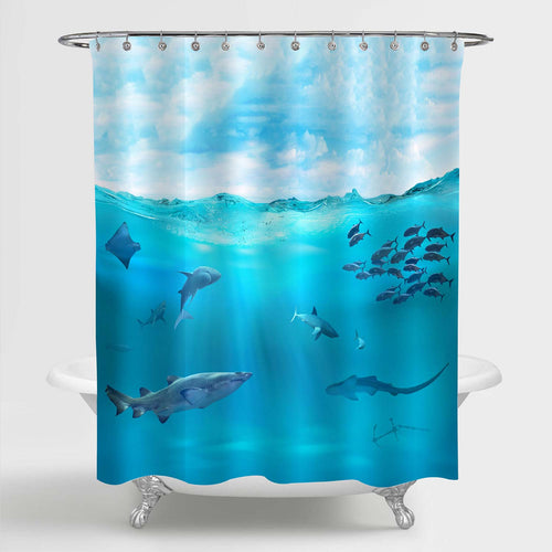 Fish and Marine Animals Ocean Shower Curtain - Blue