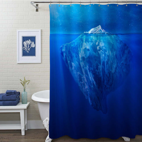 Iceberg Floating in the Ocean at Night with Visible Underwater Shower Curtain - Blue