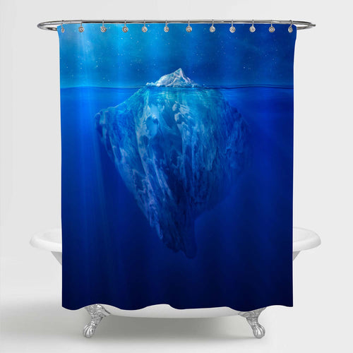 Iceberg Floating in the Ocean at Night with Visible Underwater Shower Curtain - Blue