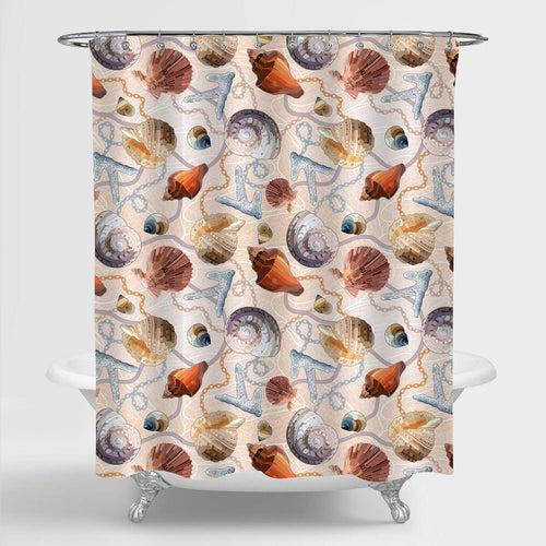 Summer Ocean Sea Shells and Nautical Chains Shower Curtain - Multicolor