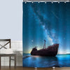 Lonely Ship Wreck Under Starry Night in Front of Milky Way Shower Curtain - Blue