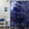 Flying Dutchman on Ocean Wave in a Foggy Moonlit Night Shower Curtain - Dark Blue
