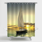 Sailing Yacht at Sunset in the Open Sea Shower Curtain - Gold