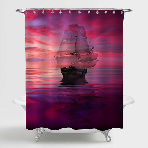 Ancient Sailboat Against a Beautiful Seascape Shower Curtain - Purple Pink