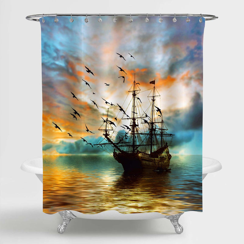Sailboat in Tropical Sunset Shower Curtain - Multicolor