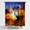 Sailboat Sailing Along the Ocean at Sunset Shower Curtain - Gold