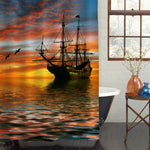 Ancient Sailboat Sailing in Ocean Shower Curtain - Gold