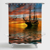 Ancient Sailboat Sailing in Ocean Shower Curtain - Gold