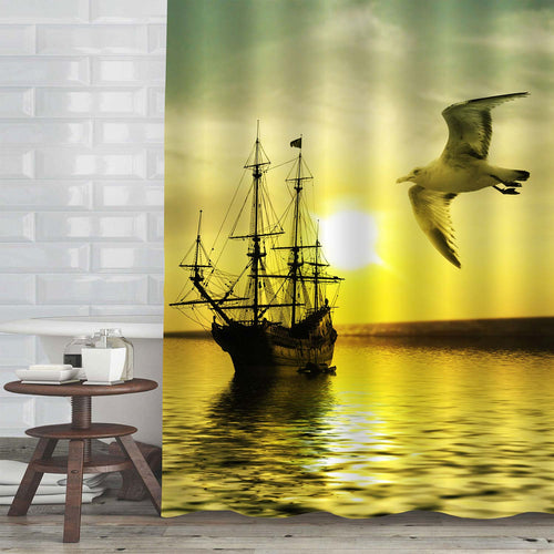 Summer Sunset Seascape Shower Curtain - Gold