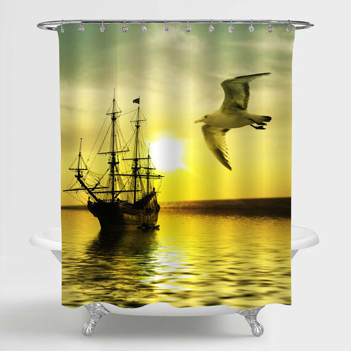 Summer Sunset Seascape Shower Curtain - Gold