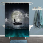 Lonely Sailboat in the Sea Against a Full Moon Shower Curtain - Grey Green