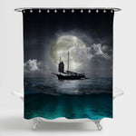 Lonely Sailboat in the Sea Against a Full Moon Shower Curtain - Grey Green