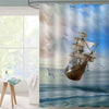 Flying Acient Sailboat by Wind Shower Curtain - Blue