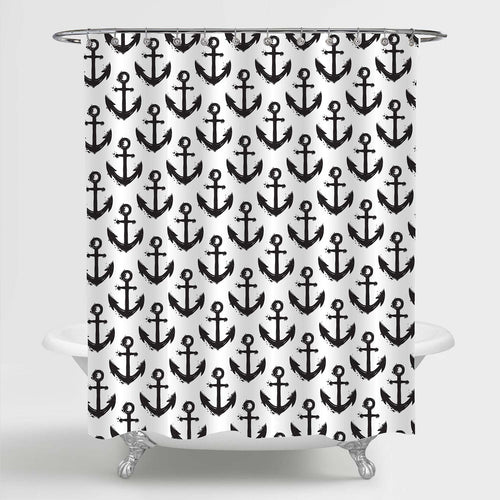 Hand Drawn Nautical Anchor Shower Curtain - Black White