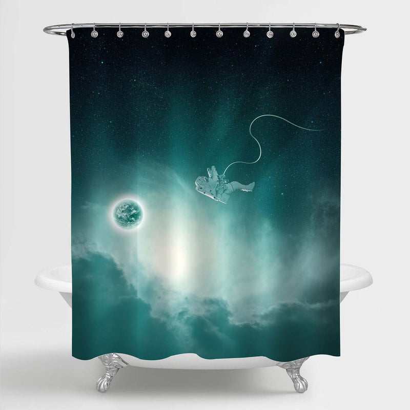 Astronauts Lost in Space Shower Curtain - Green