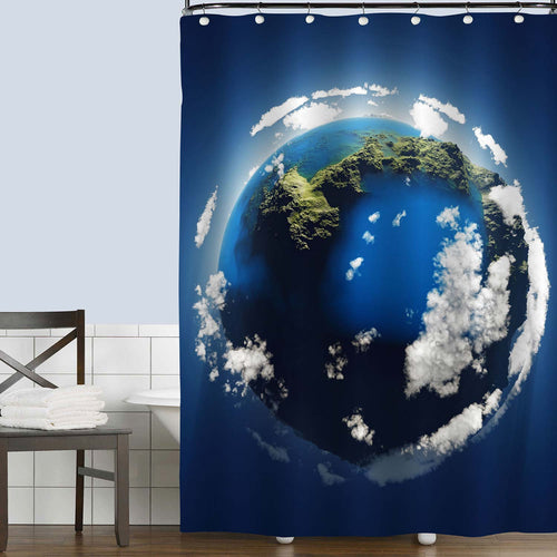 Aerial View Earth in the Space Shower Curtain - Blue