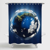 Aerial View Earth in the Space Shower Curtain - Blue