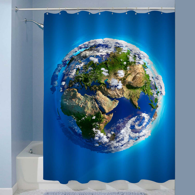 Planet Earth with Oceans Mountains and Atmosphere in the Sunlight Shower Curtain - Blue