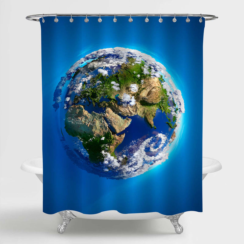 Planet Earth with Oceans Mountains and Atmosphere in the Sunlight Shower Curtain - Blue