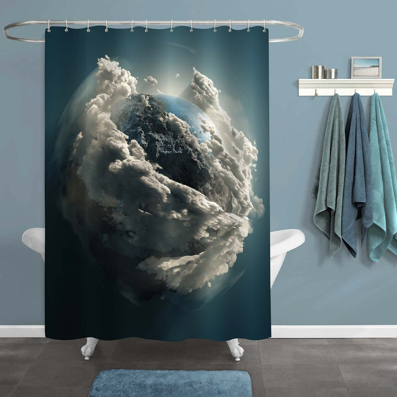 Clouds Earth in Space 3D Shower Curtain - Dark Blue