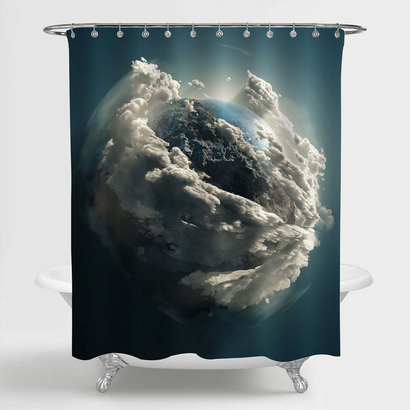 Clouds Earth in Space 3D Shower Curtain - Dark Blue