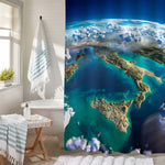 Italy with Exaggerated Relief Translucent Ocean and Clouds Shower Curtain - Green Yellow
