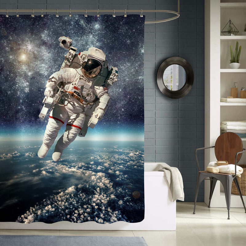 NASA Astronaut in Outer Space Walk Shower Curtain - Blue