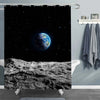 Planet Earth from Moon Surface 3D Illustration Shower Curtain - Black Grey