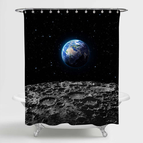 Views of Earth from Moon Surface Shower Curtain - Black Grey