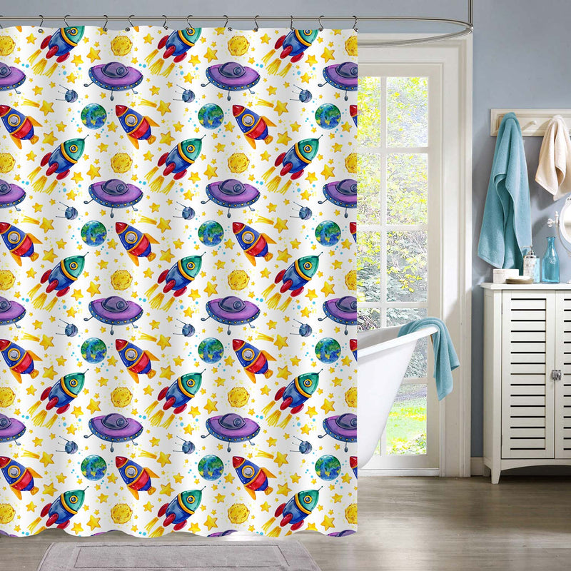 Cartoon Space Pattern Shower Curtain - Multicolor