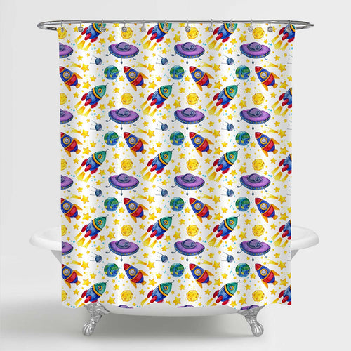 Cartoon Space Pattern Shower Curtain - Multicolor