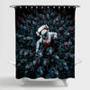 Astronaut Surrounded by a Horde of Robot Zombie Skeletons Shower Curtain - Dark Blue