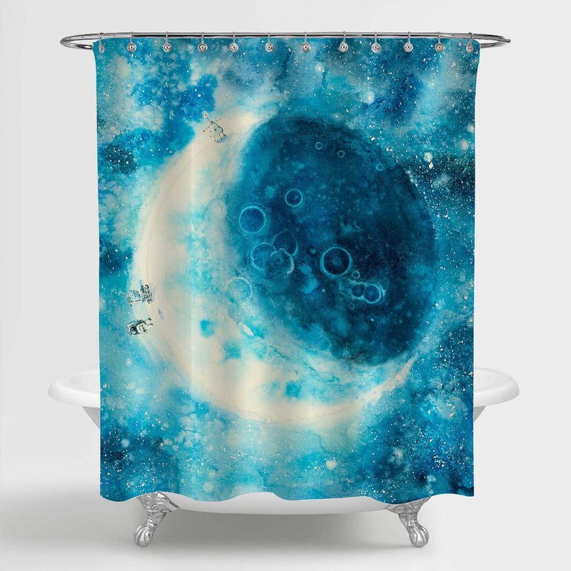 Watercolor Painting of Moon Phase Shower Curtain - Blue