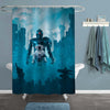 NASA Astronaut Guarded by Giant Robot Cyclops Shower Curtain - Blue