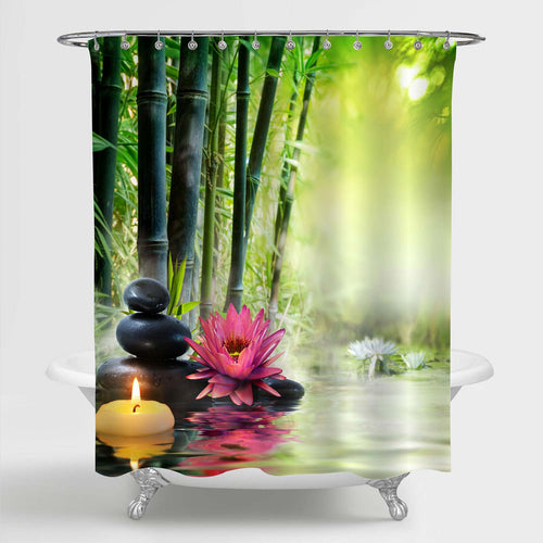 Asian Zen Meditation Shower Curtain - Green Pink