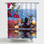 Spa Bath Treatment in Nature for Aromatherapy and Relaxation Shower Curtain - Pink Blue