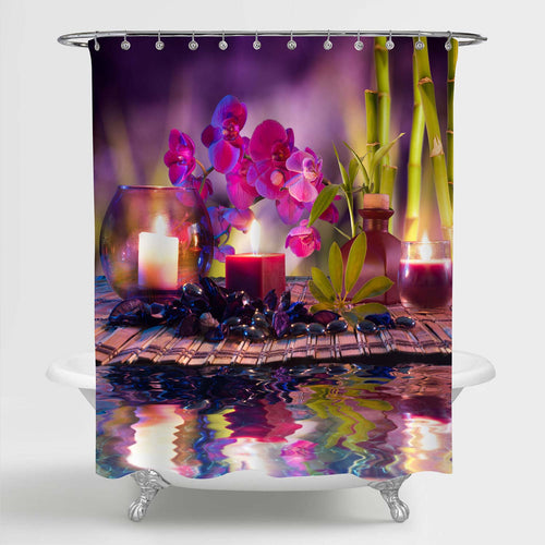 Asian Garden Pond Spa Zen Shower Curtain - Purple