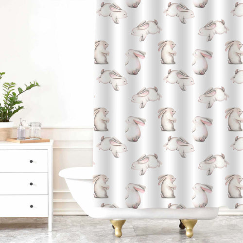 Hand Drawn Watercolor Rabbits Shower Curtain - Pink