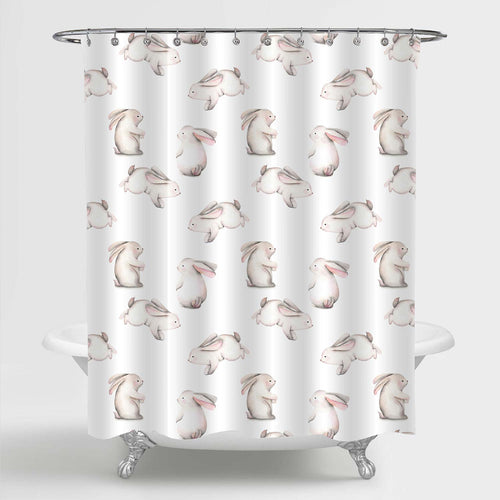 Hand Drawn Watercolor Rabbits Shower Curtain - Pink