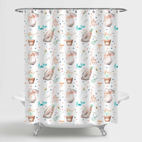 Hand Drawn Bunnies and Florals Shower Curtain - Pink