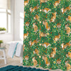 Hand Drawn Rabbit with Flower Plant Herb and Leaves Shower Curtain - Brown Green