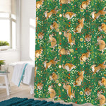 Hand Drawn Rabbit with Flower Plant Herb and Leaves Shower Curtain - Brown Green