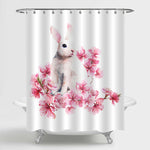 Watercolor Easter Bunny with Cherry Blossom Shower Curtain - Pink