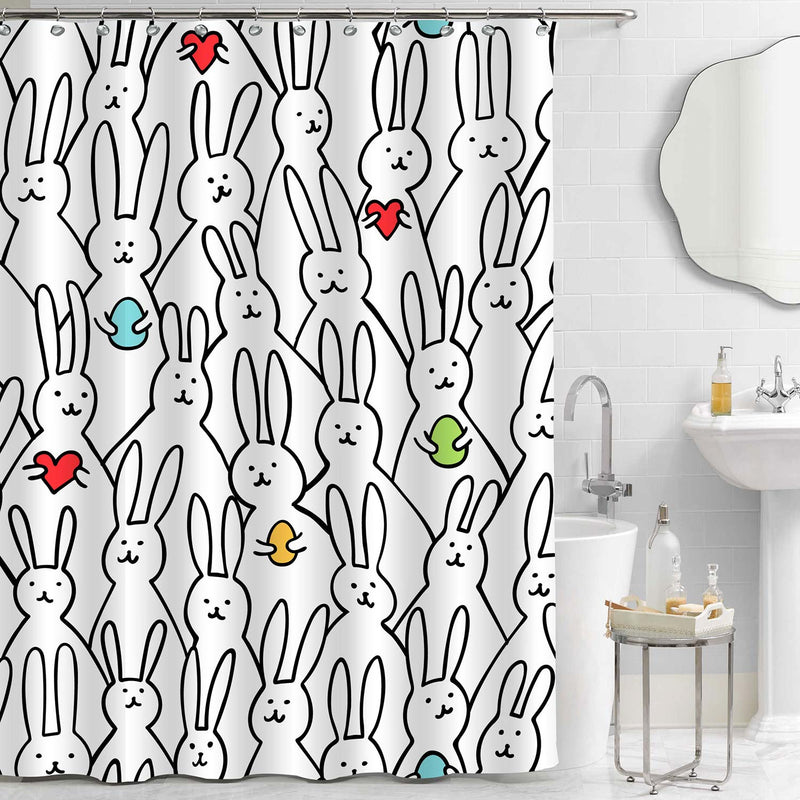Bunny with Easter Eggs and Hearts Shower Curtain - Black White