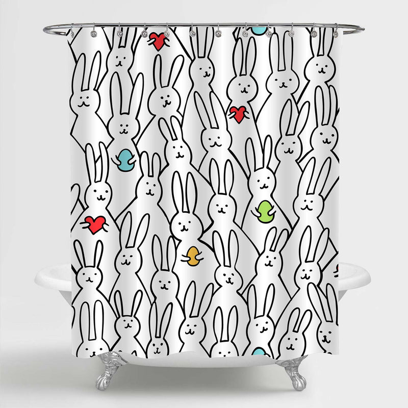Bunny with Easter Eggs and Hearts Shower Curtain - Black White